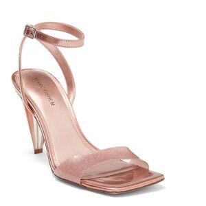 Marc Fisher Clear Strap Cone Heel Sandal in Sparkly Rose, Size 7.5
